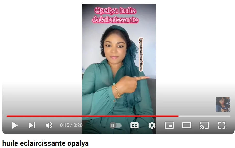 Opalya Huile Eclaircissante sur youtube