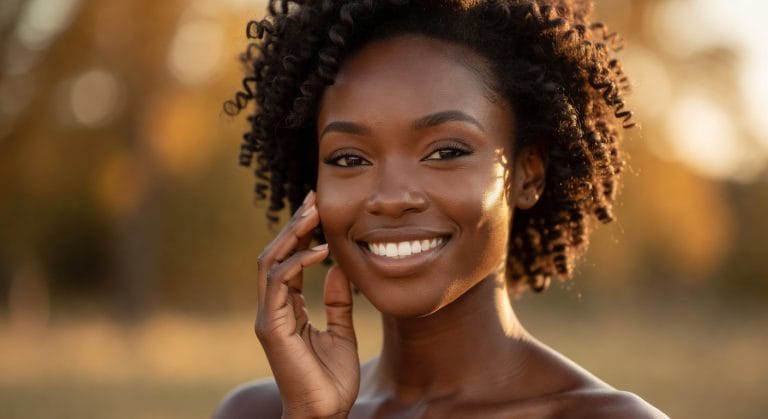 Femme à la peau éclatante et uniforme - résultats visibles en 30 jours Opalya