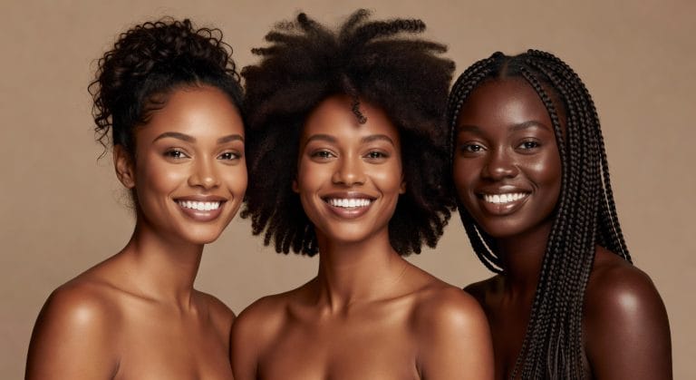 Trois femmes aux teints différents - lait unifiant Opalya adapté à tous les types de peau